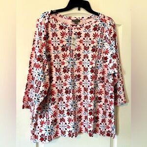 New! Style & Co. Pink 3/4 Sleeve Pima Cotton Blouse Patterned Women’s 3X